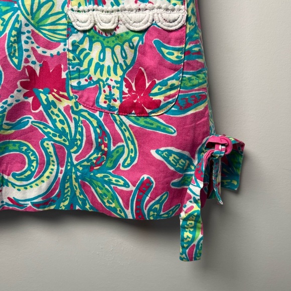 Lilly Pulitzer Tropical Coastal Pink Green Teal Pattern Shift Dress w Ties Sz 2 - Picture 3 of 7